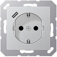 Розетка с заземлением +1хUSB тип C без рамки Jung EcoProfi 1-м. алюминий картинка